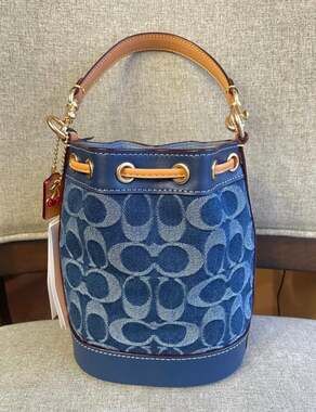 Coach Mini Bucket Bag In Signature Denim CY740 with Cherry Charm